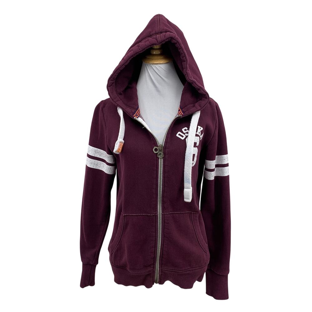 Superdry Sweatshirt Womens M Medium Raisin Osaka 6 Sport Fleece Lined ZipUp Hood